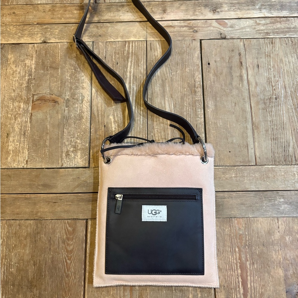 UGG Australia Pocket Messenger Bag - Pink Shearling w/ Dark Brown Leather Pocket